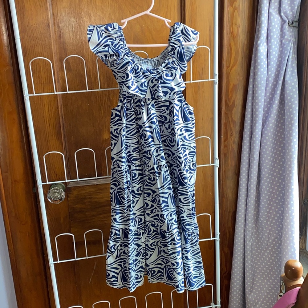 Vineyard Vines ruffled blue and white nautical dress size large